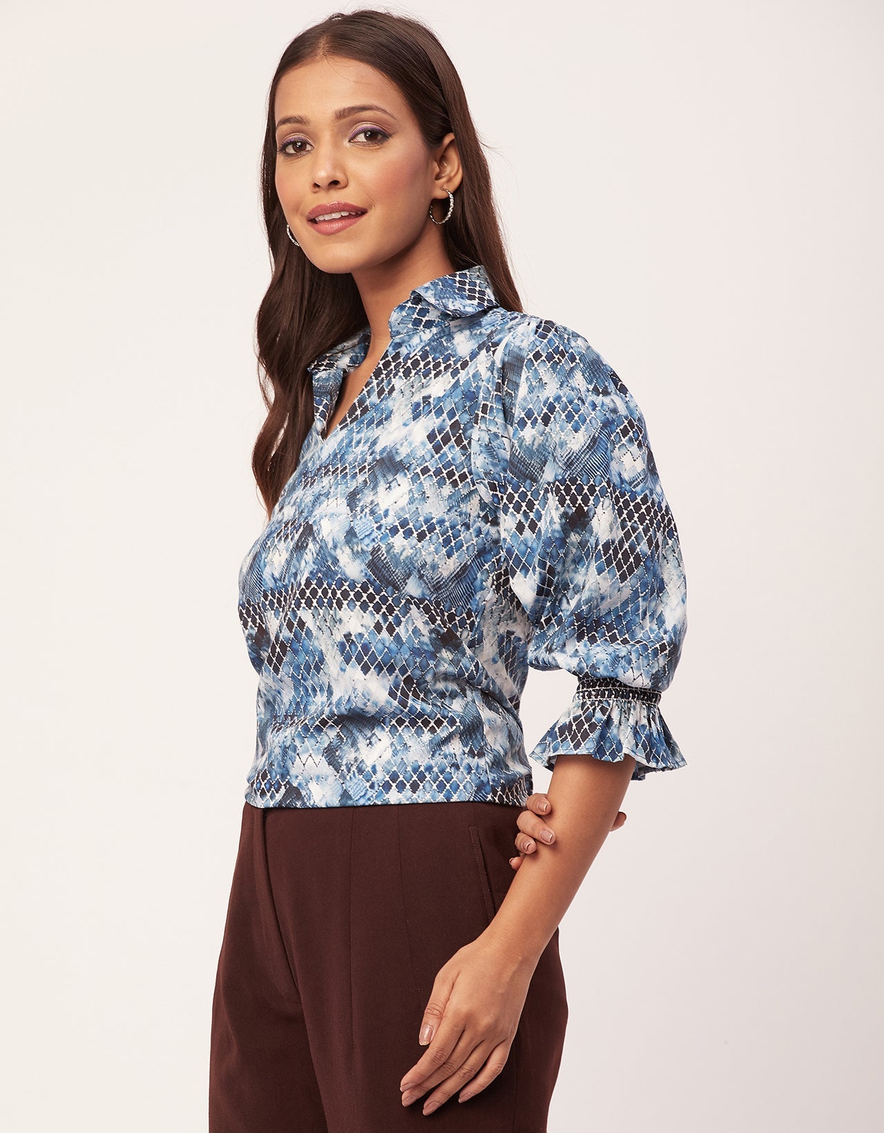 Printed Collared Tunic, Grey