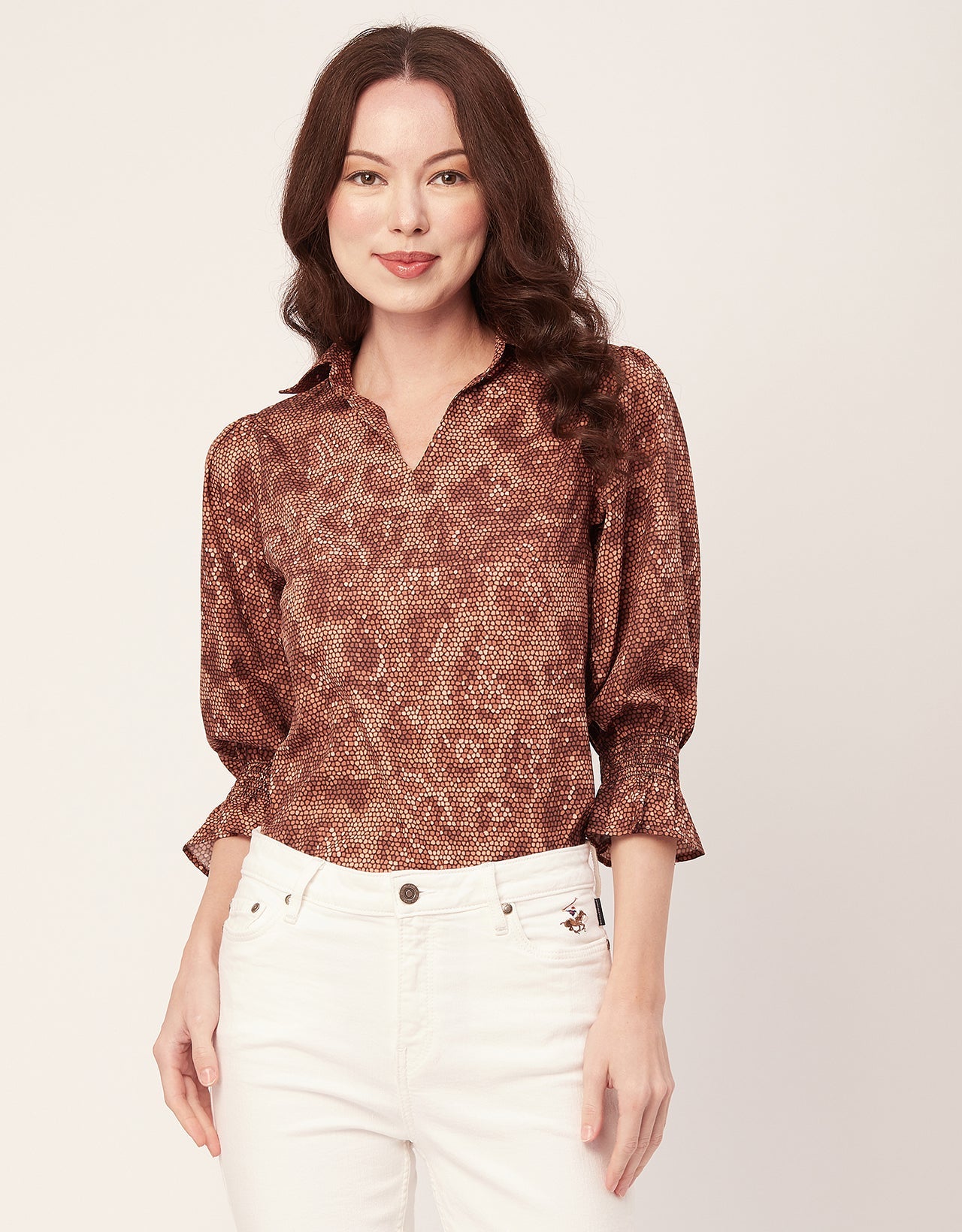 Printed Collared Tunic, Grey