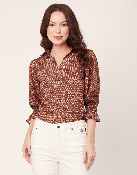 Printed Collared Tunic, Grey