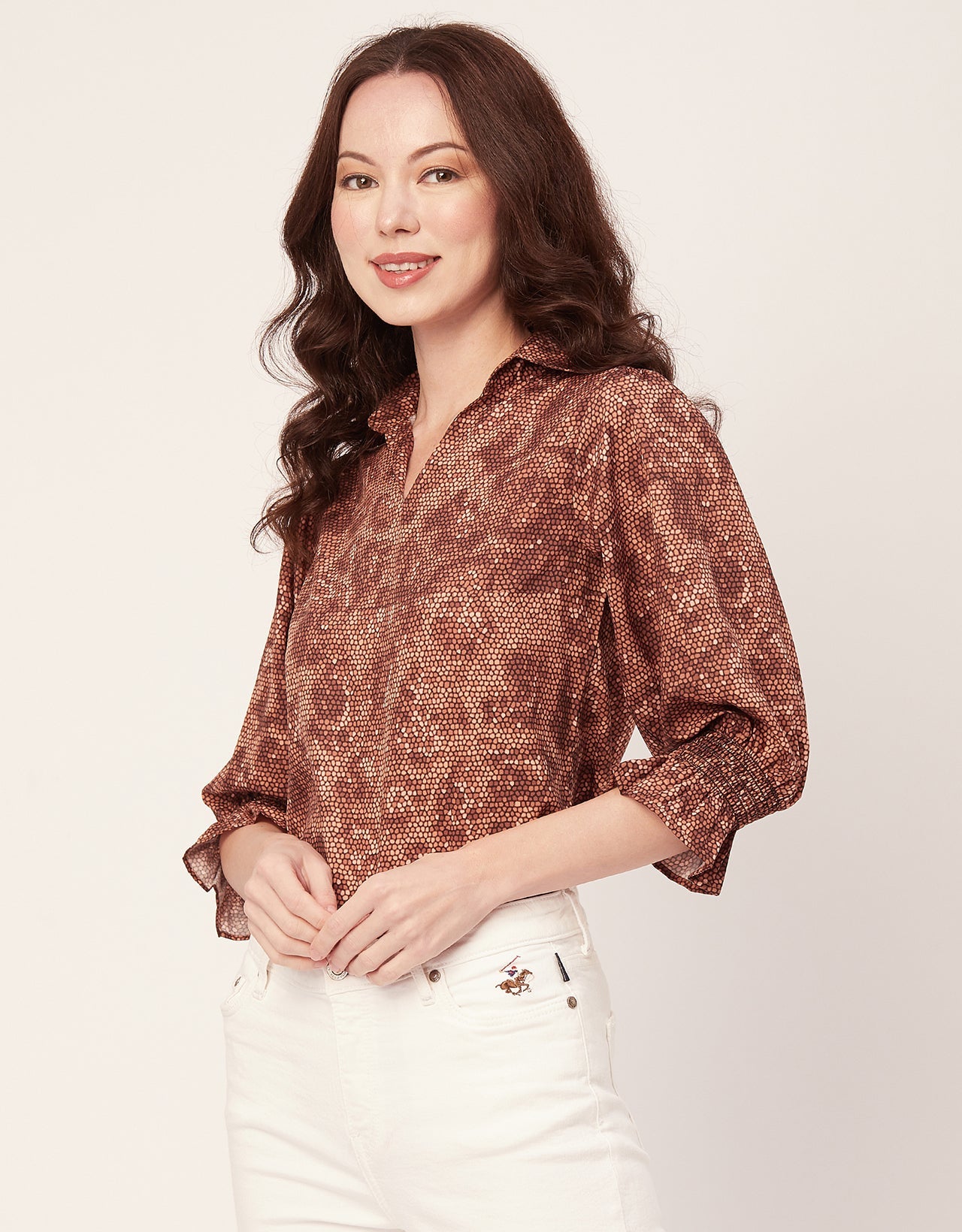 Printed Collared Tunic, Grey