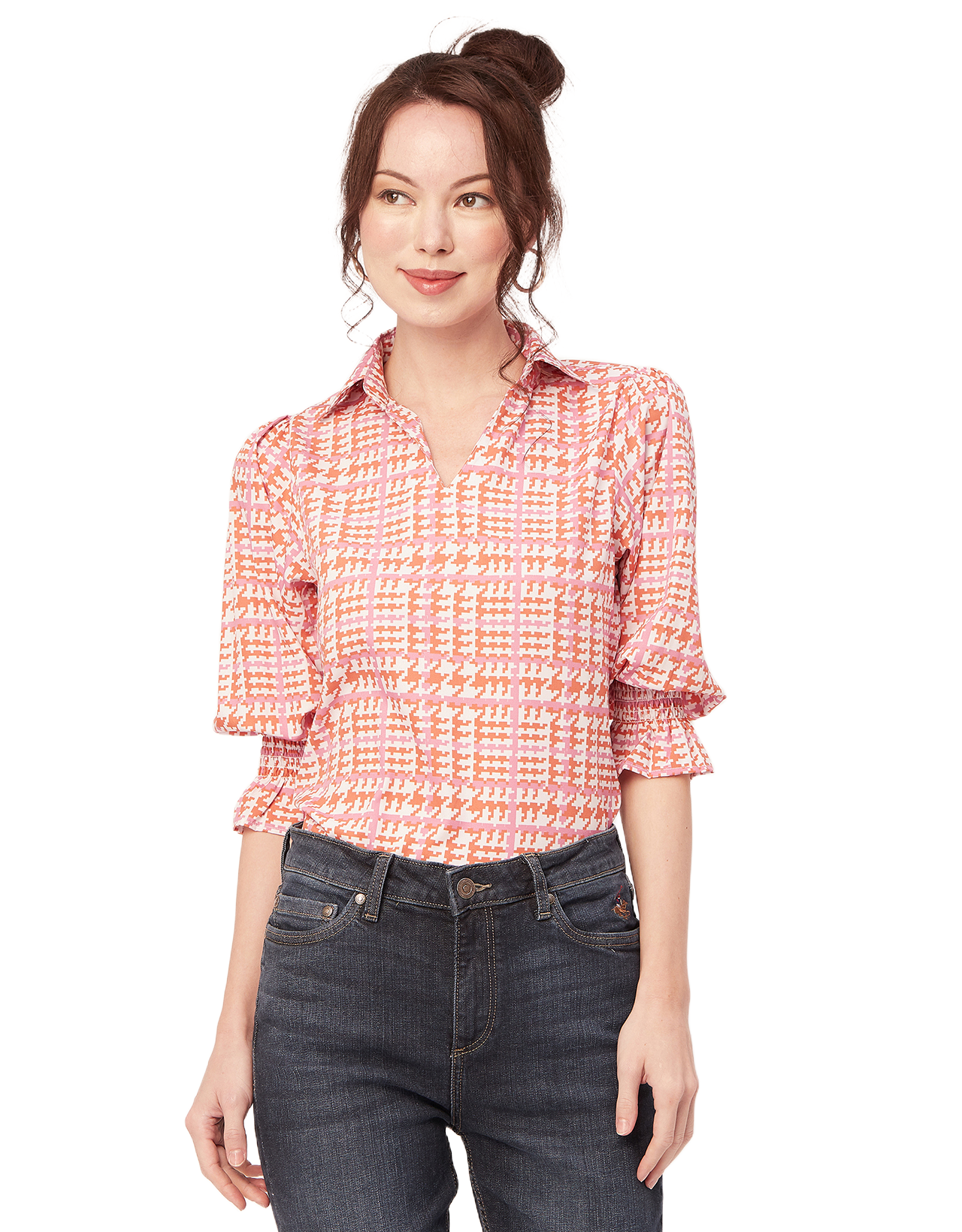 Printed Collared Tunic, Grey