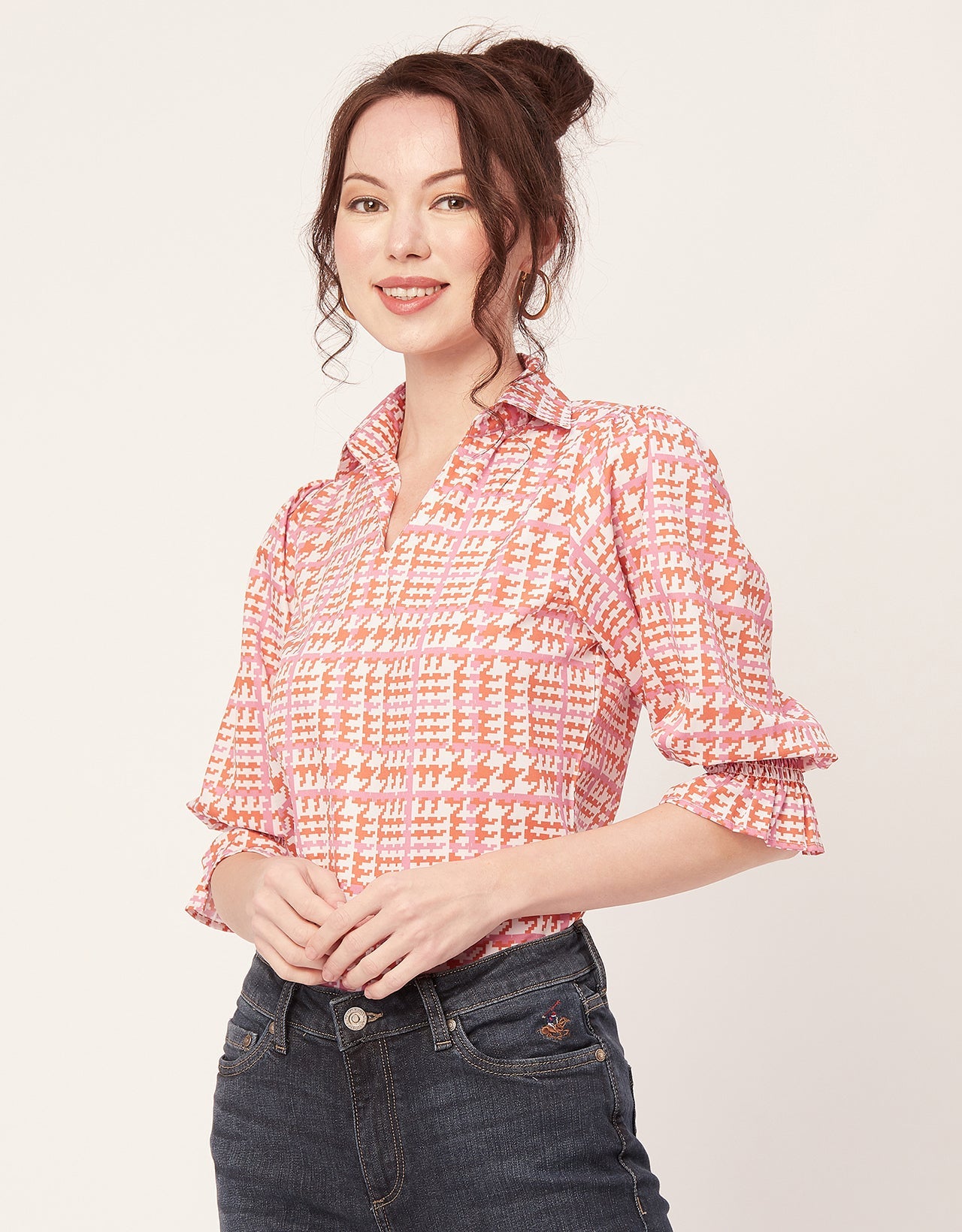 Printed Collared Tunic, Grey