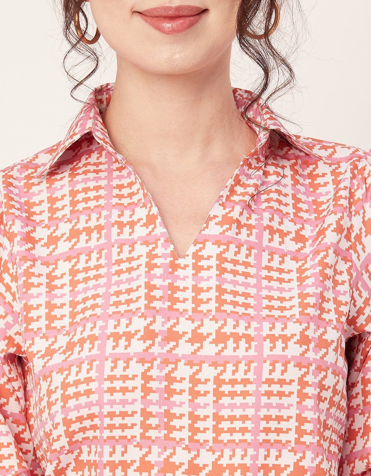 Printed Collared Tunic, Grey