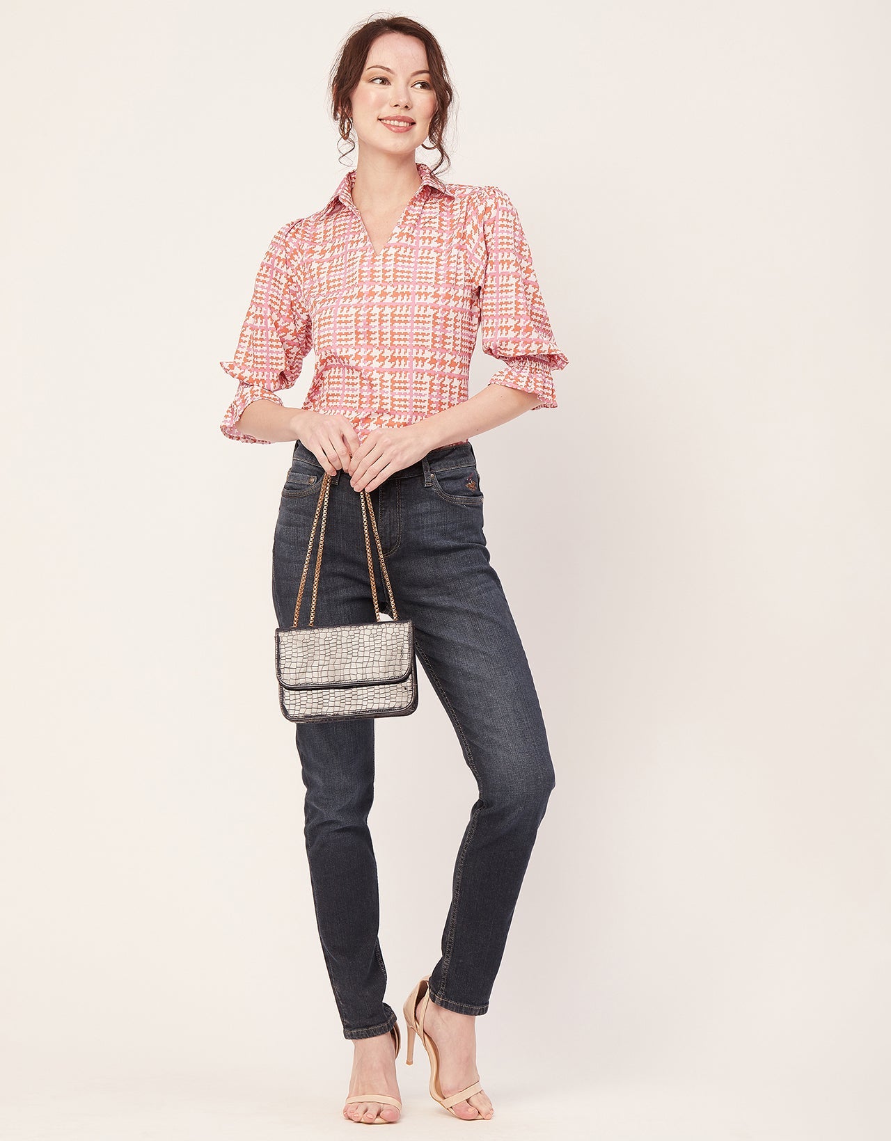 Printed Collared Tunic, Grey