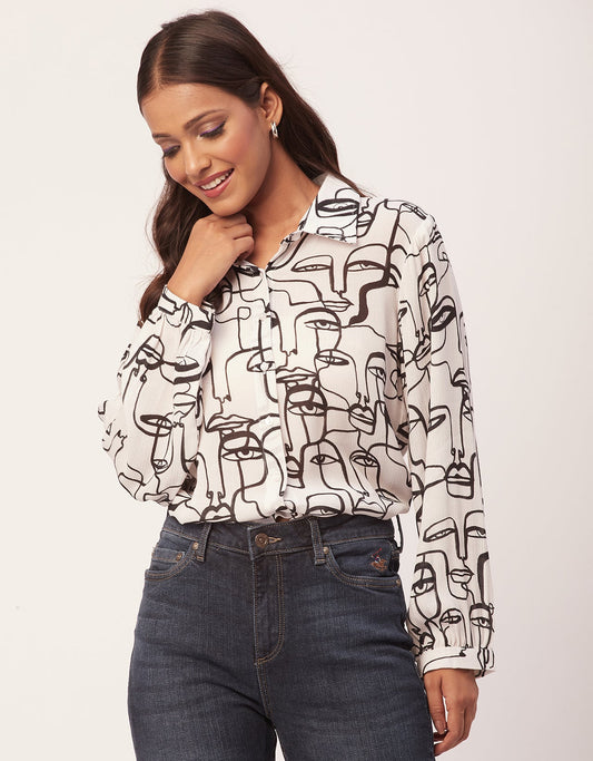 Ombre Printed Shirt, Long Sleeve