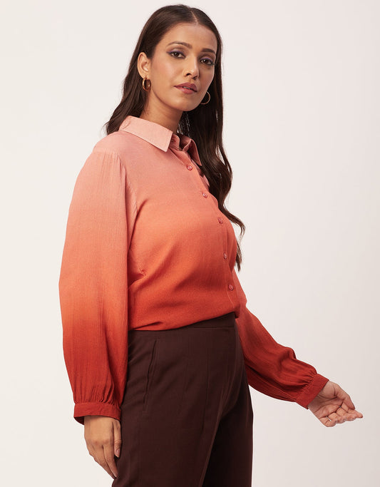Ombre Printed Shirt, Long Sleeve