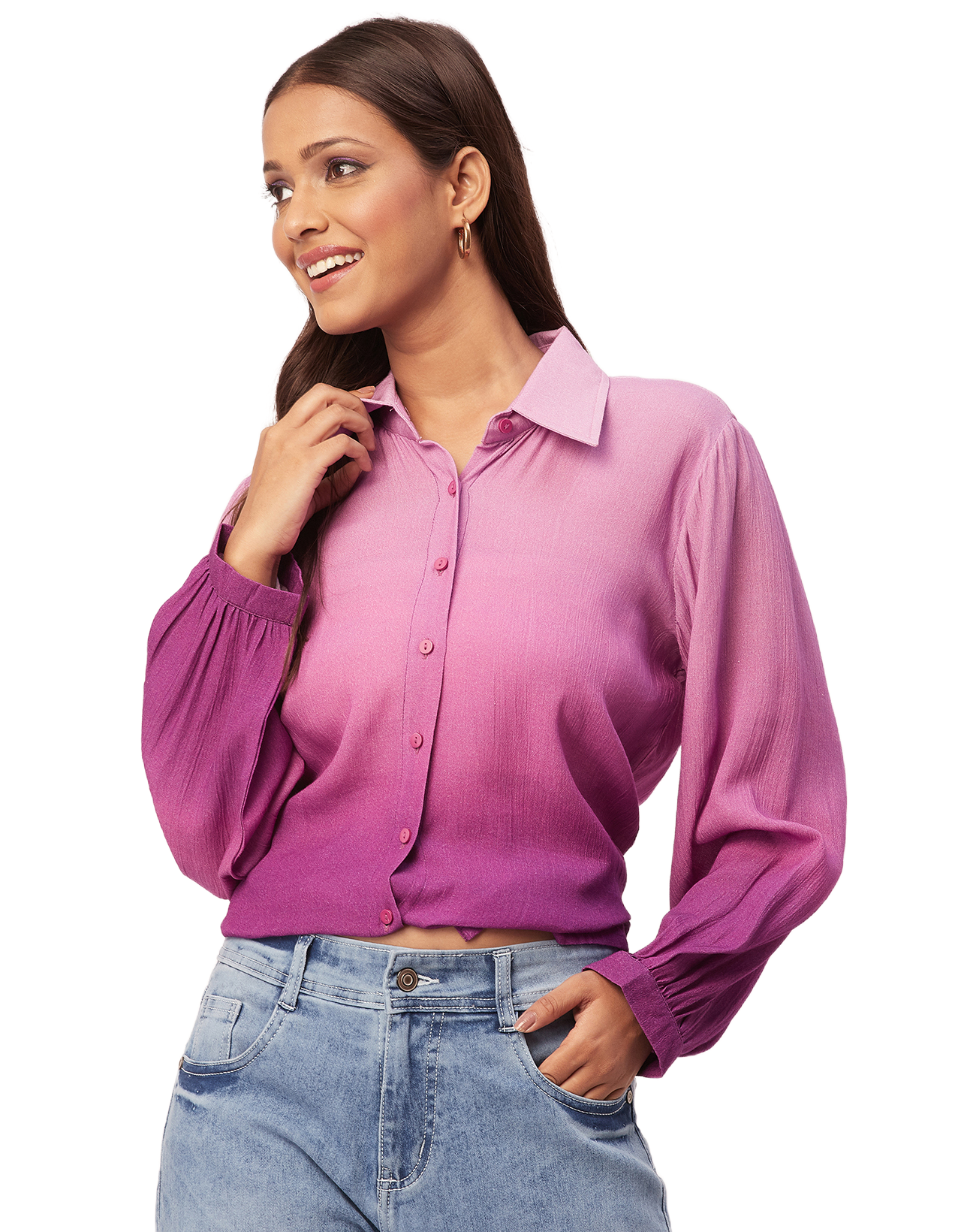 Ombre Printed Shirt, Long Sleeve