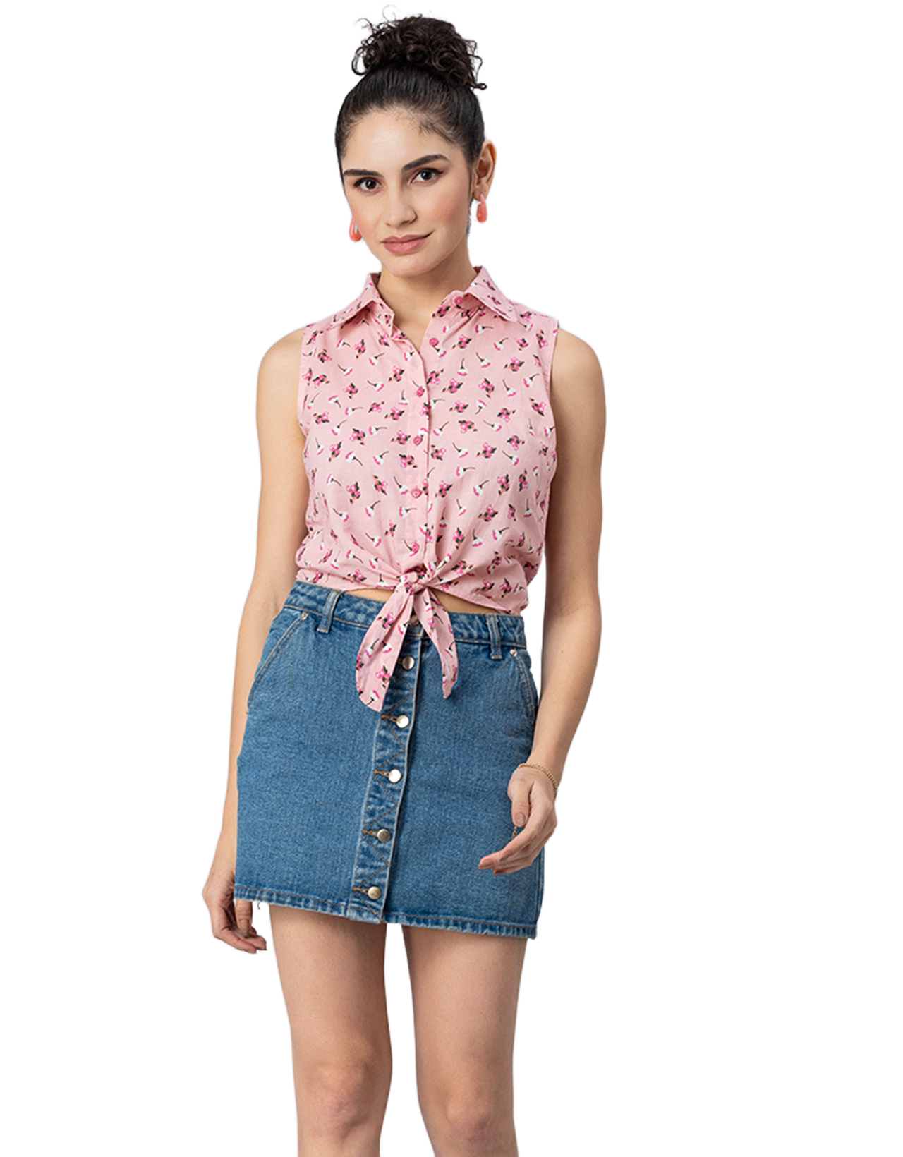 Printed Crop Shirt, Sleeveless