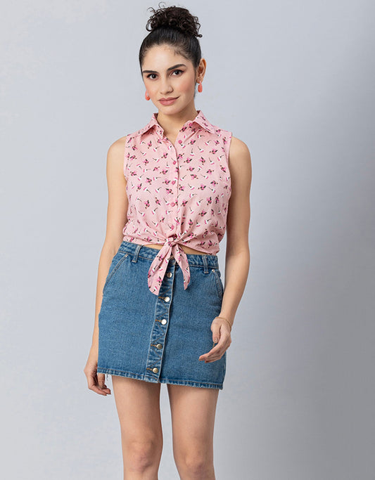 Printed Crop Shirt, Sleeveless