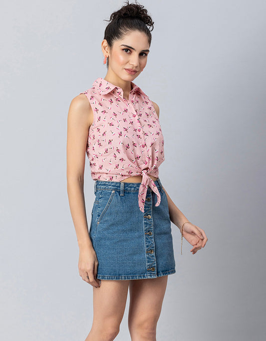 Printed Crop Shirt, Sleeveless