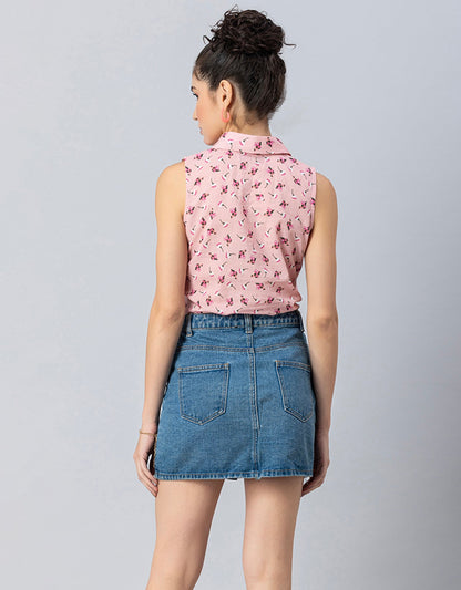 Printed Crop Shirt, Sleeveless