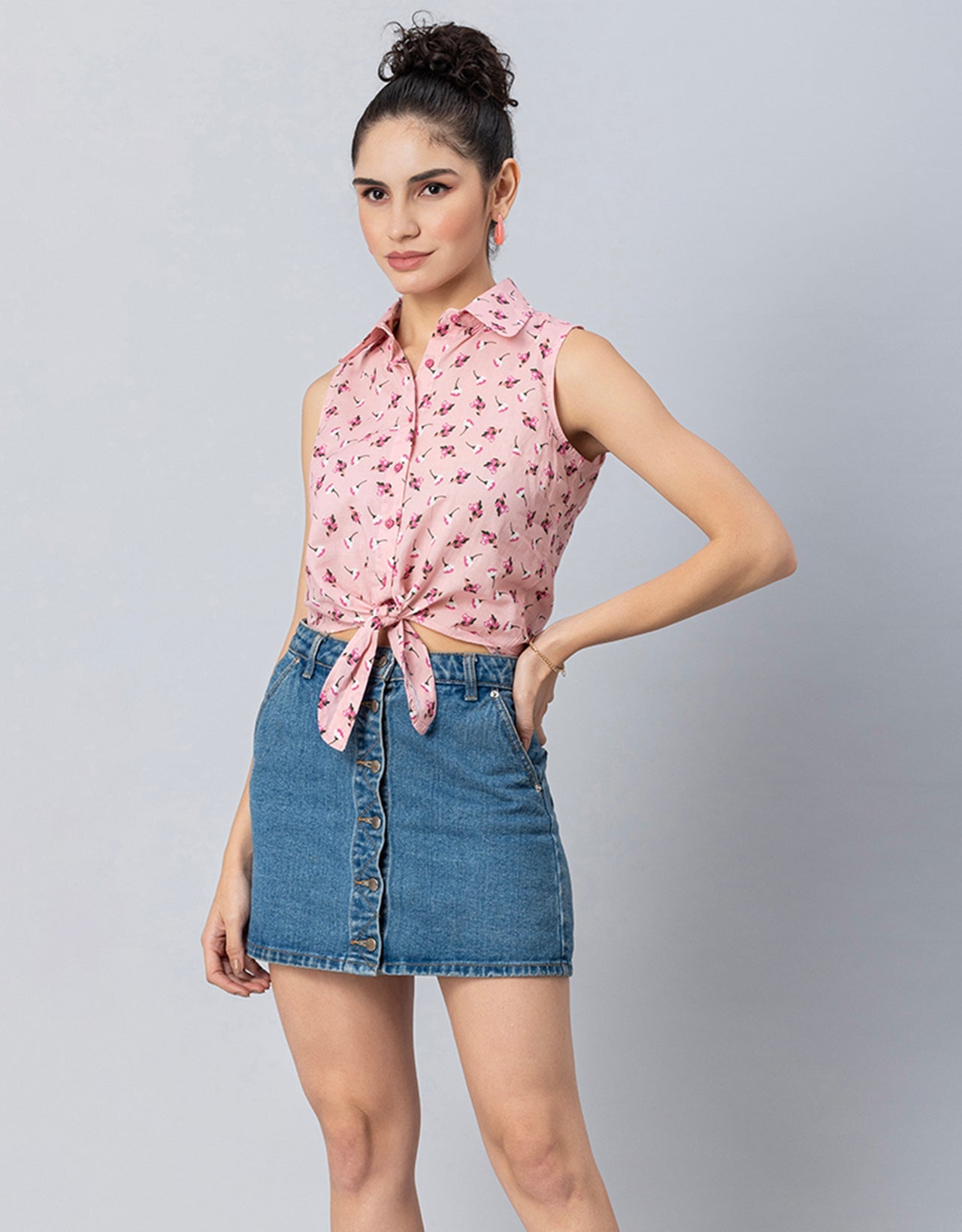 Printed Crop Shirt, Sleeveless