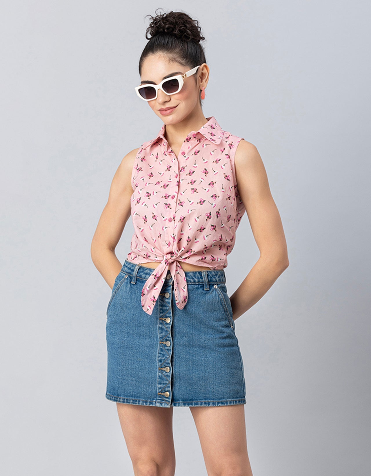 Printed Crop Shirt, Sleeveless