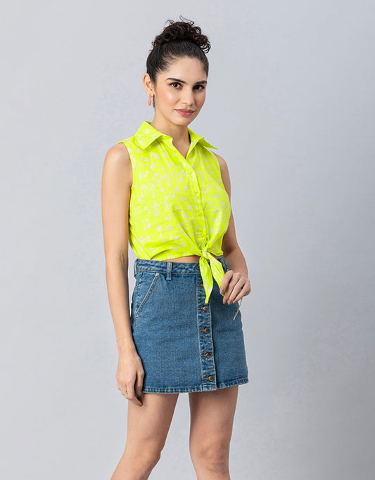 Printed Crop Shirt, Sleeveless