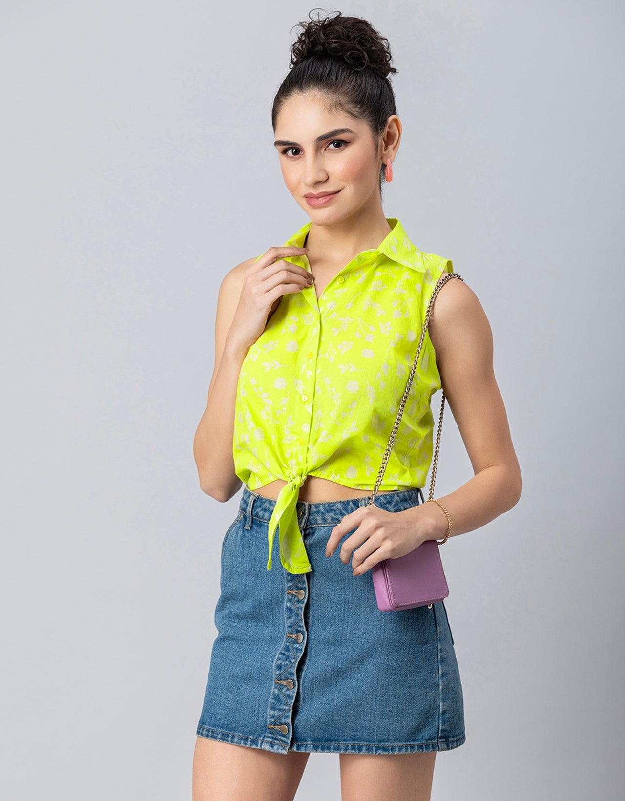 Printed Crop Shirt, Sleeveless