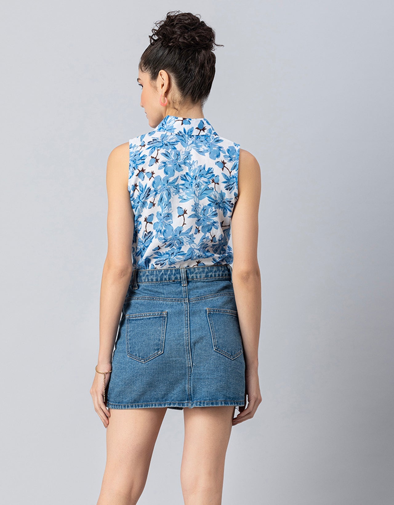 Printed Crop Shirt, Sleeveless