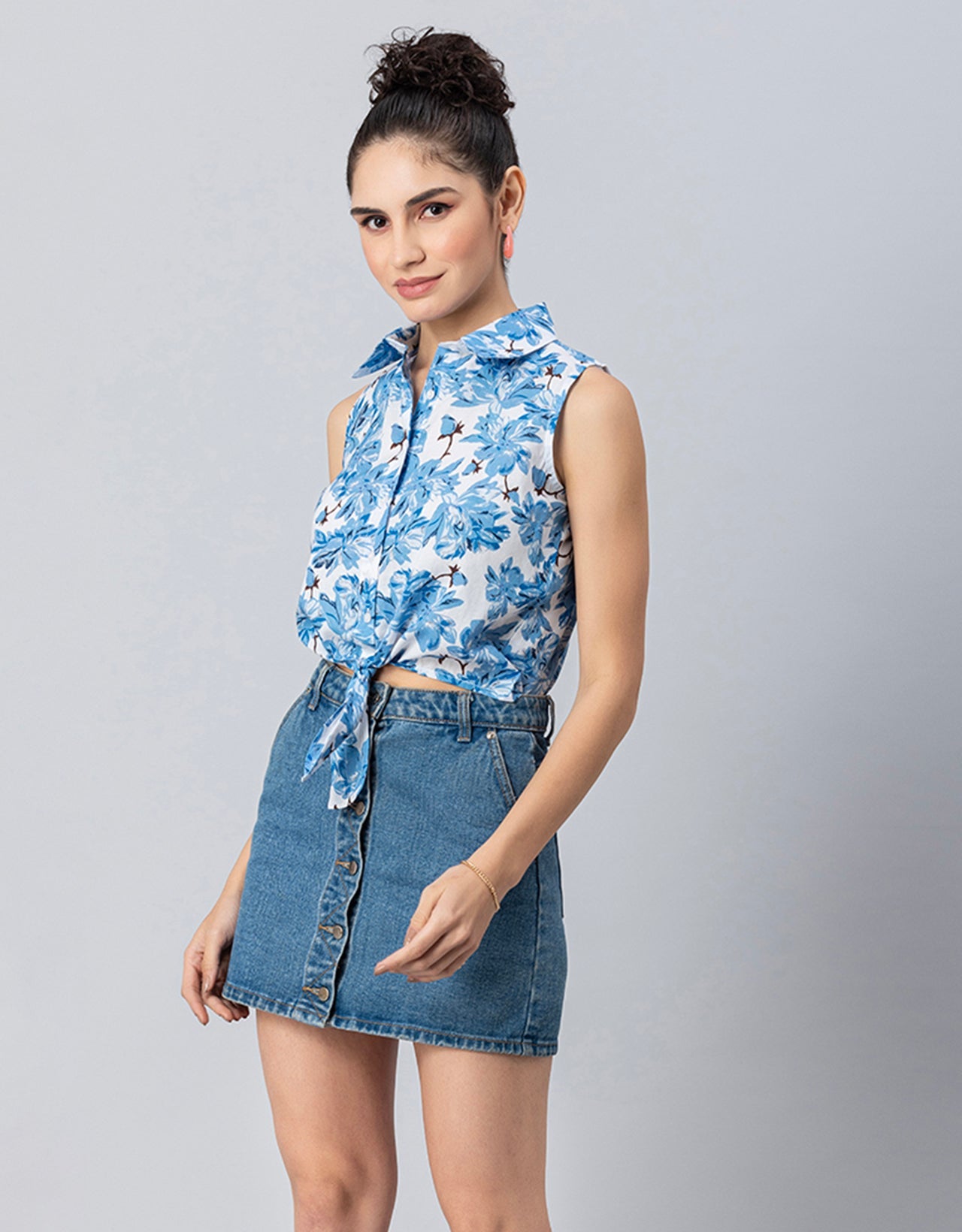 Printed Crop Shirt, Sleeveless