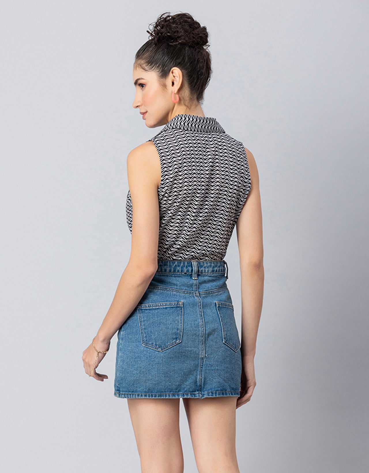 Printed Crop Shirt, Sleeveless