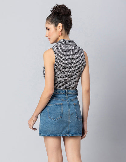 Printed Crop Shirt, Sleeveless