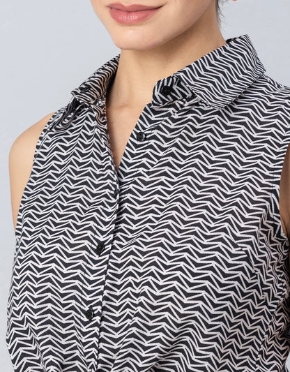 Printed Crop Shirt, Sleeveless