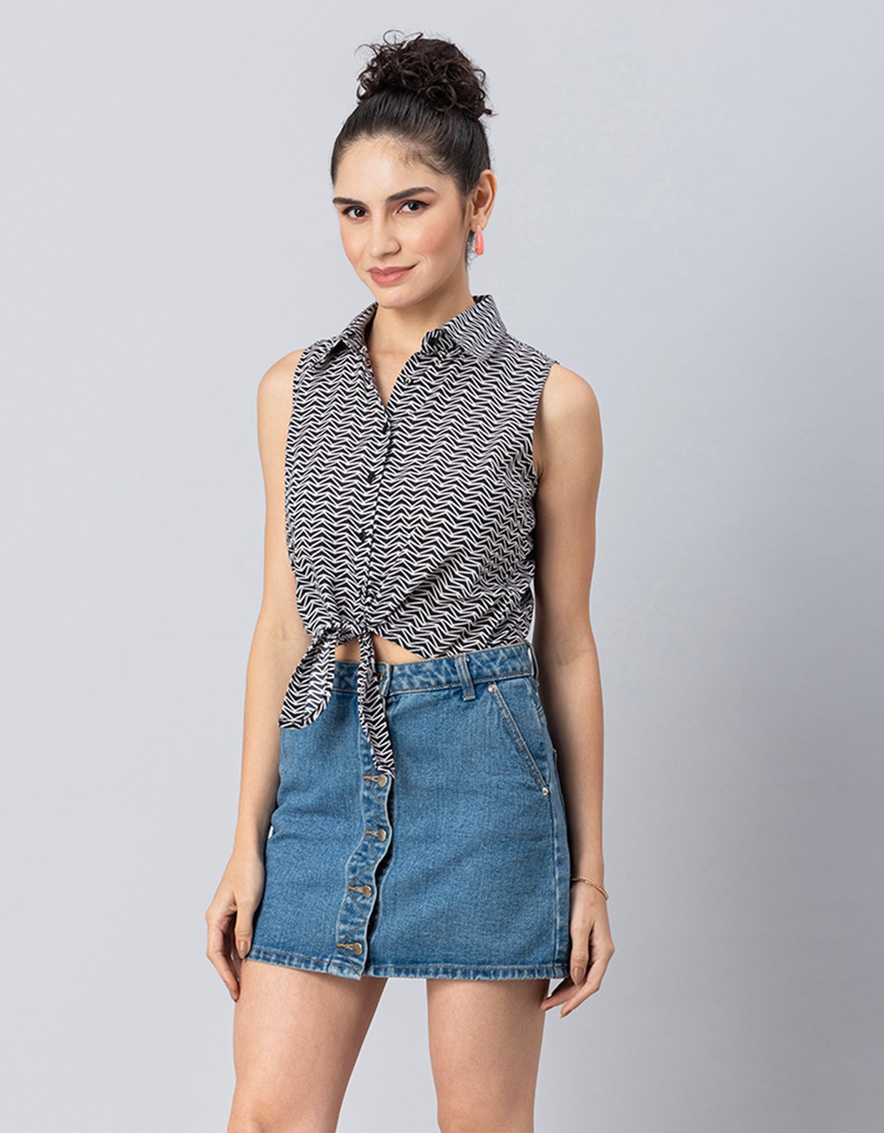 Printed Crop Shirt, Sleeveless