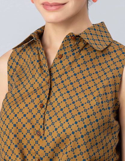 Printed Crop Shirt, Sleeveless