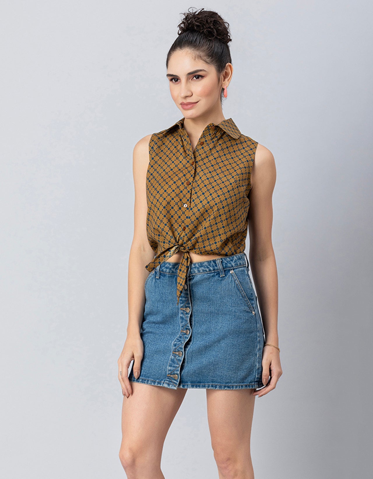 Printed Crop Shirt, Sleeveless