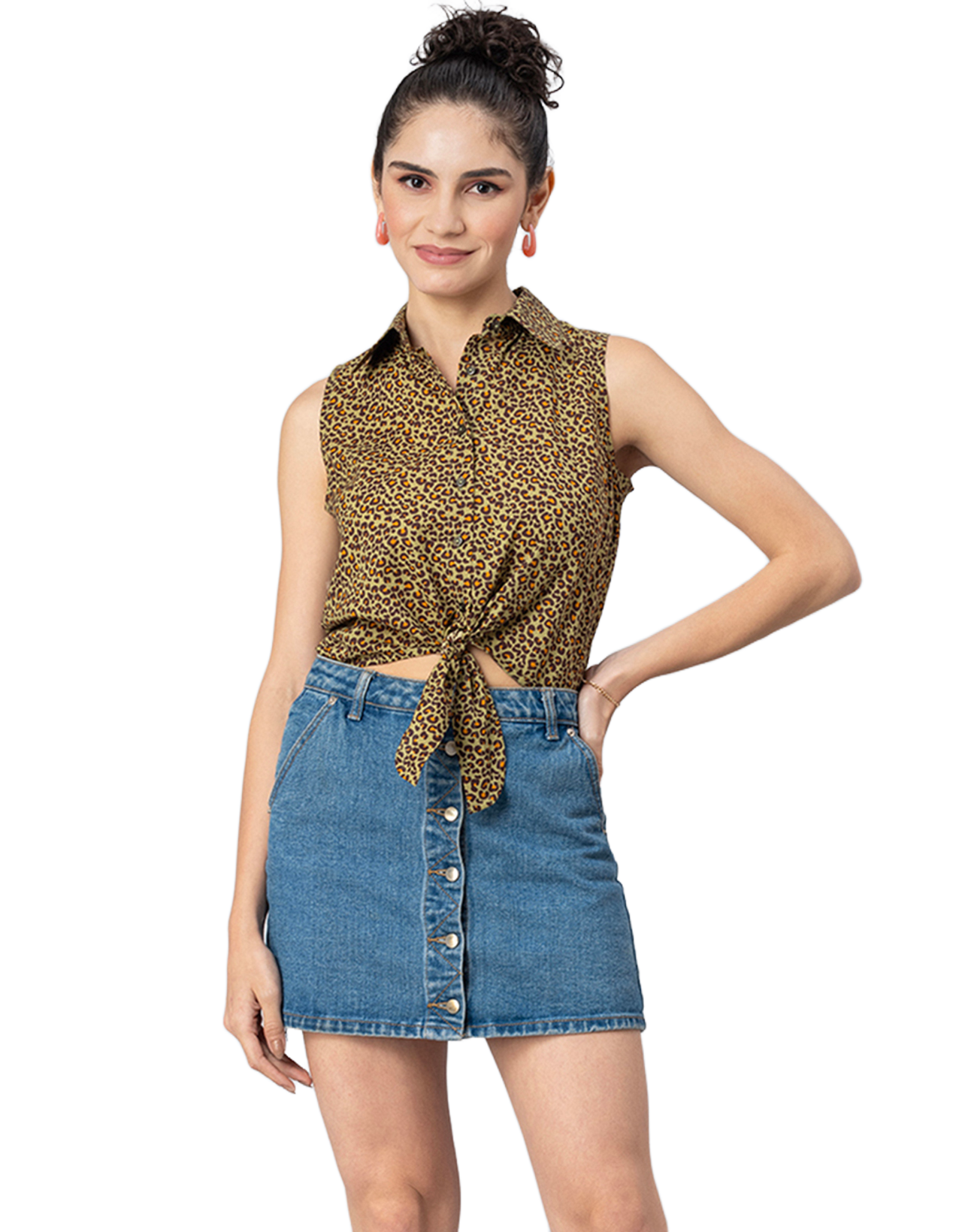 Printed Crop Shirt, Sleeveless
