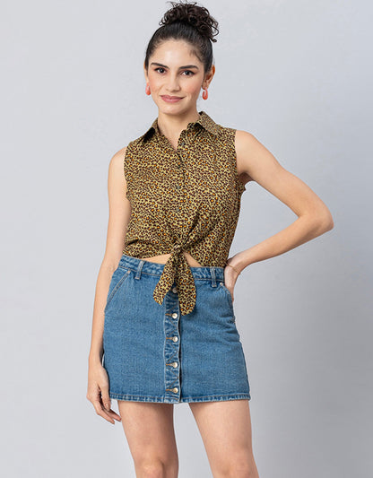Printed Crop Shirt, Sleeveless