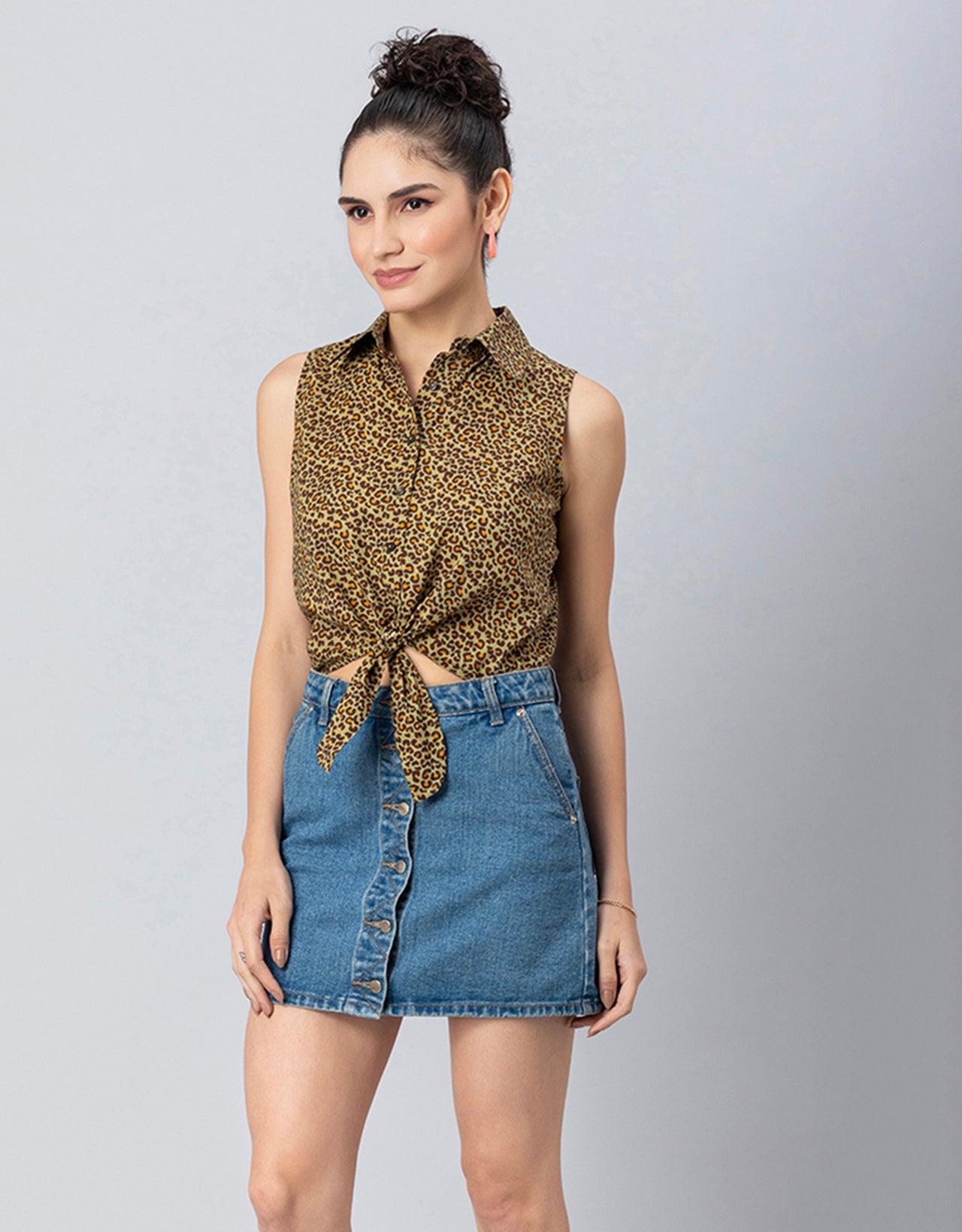 Printed Crop Shirt, Sleeveless