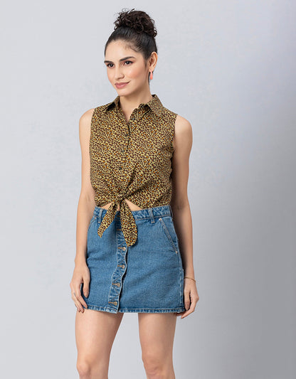 Printed Crop Shirt, Sleeveless