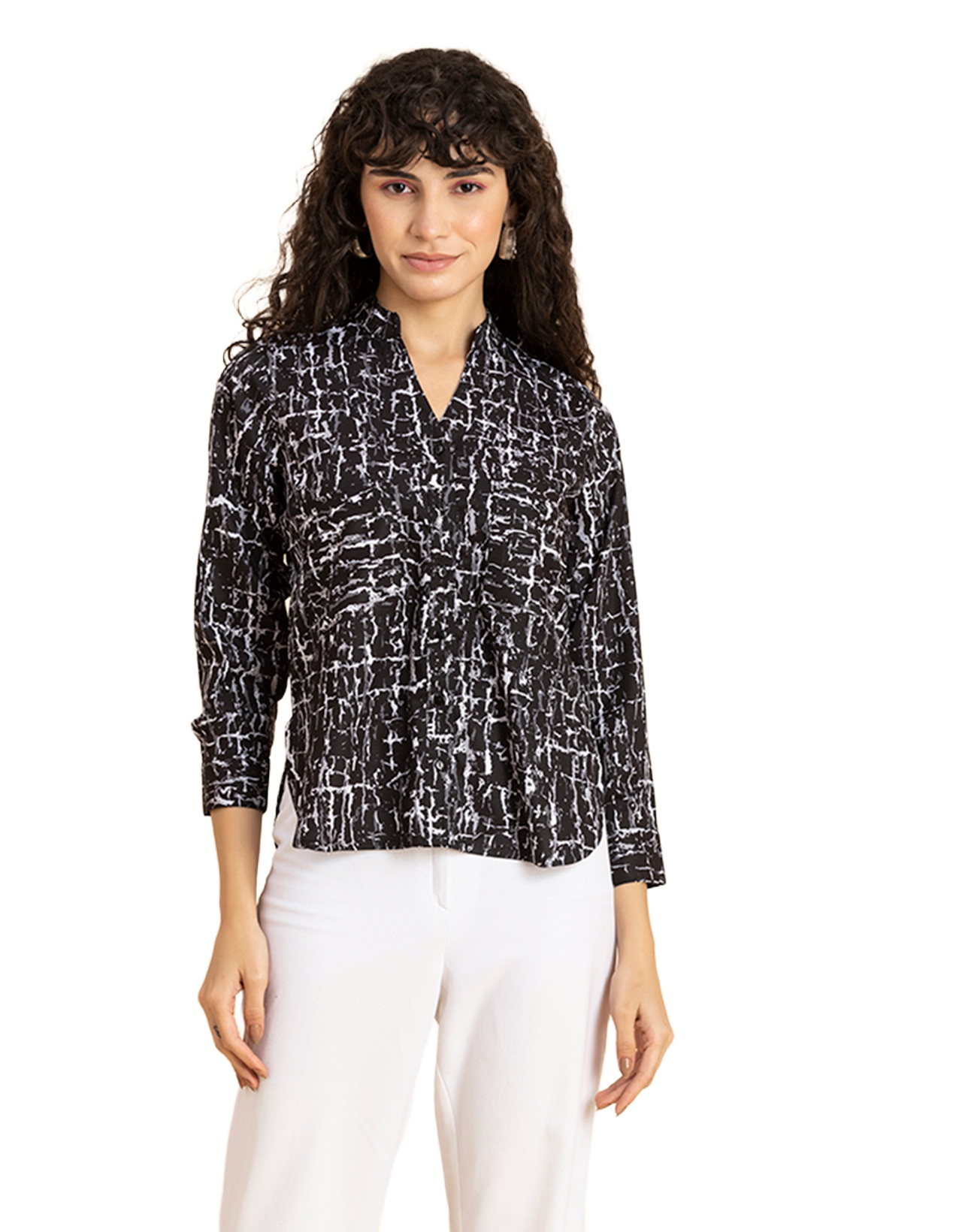 Printed Long Shirt, Button Down