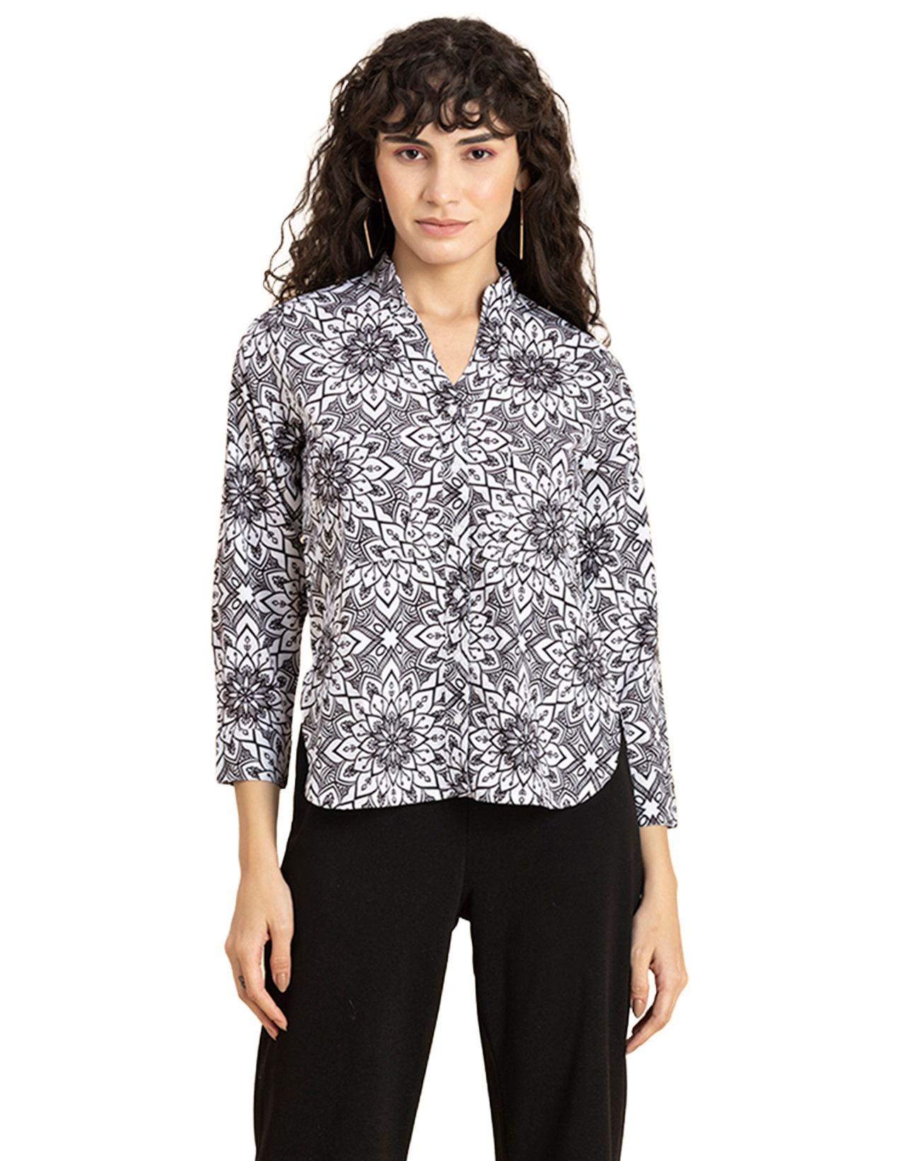 Printed Long Shirt, Button Down