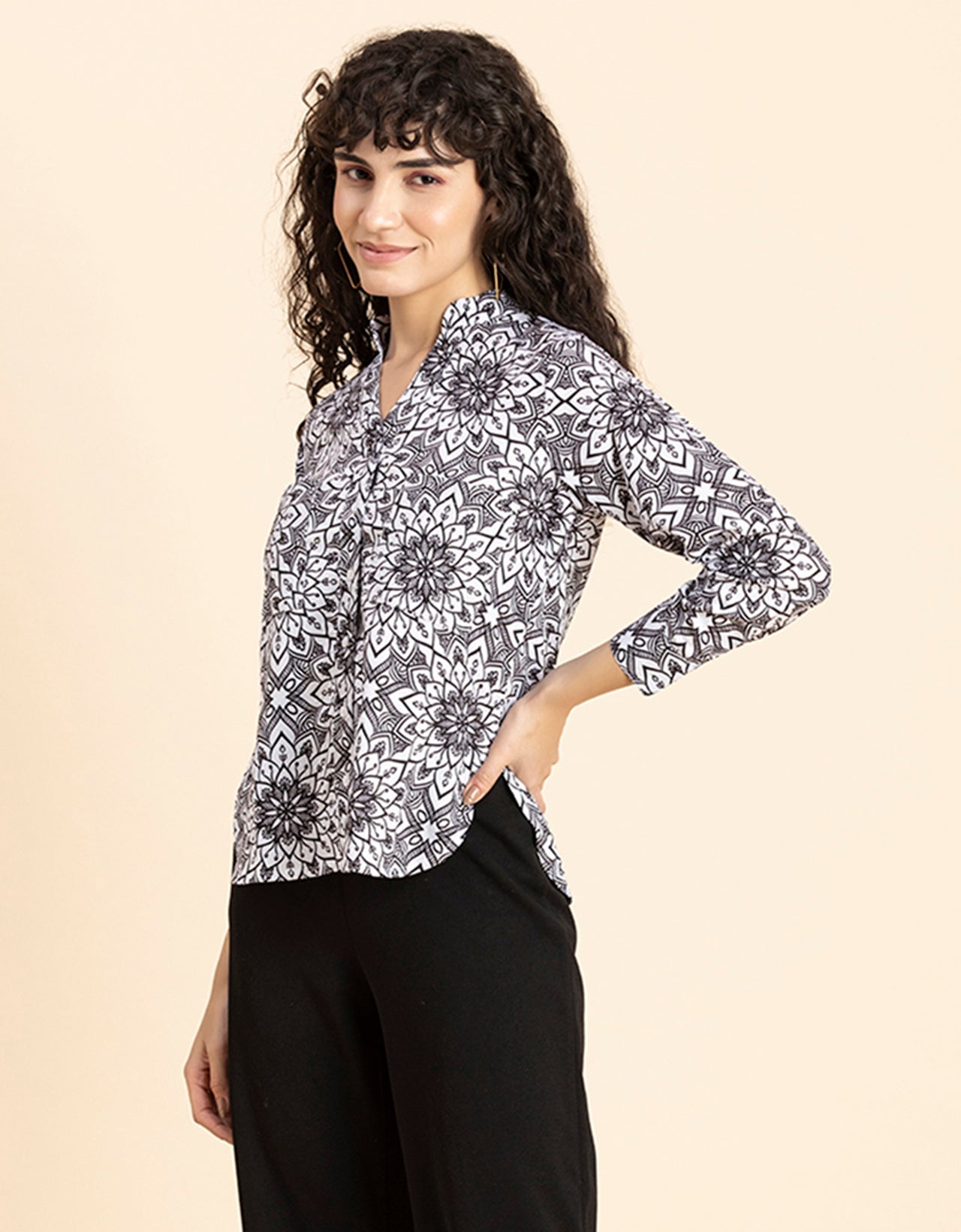 Printed Long Shirt, Button Down
