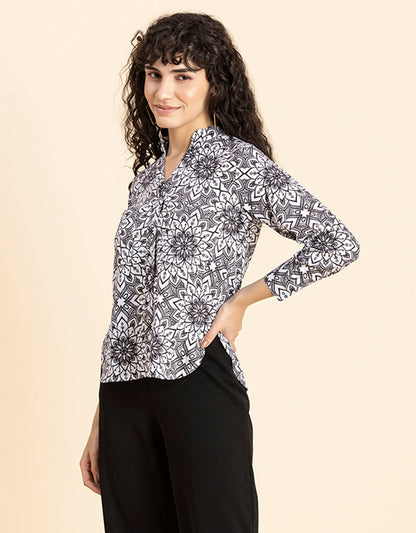 Printed Long Shirt, Button Down