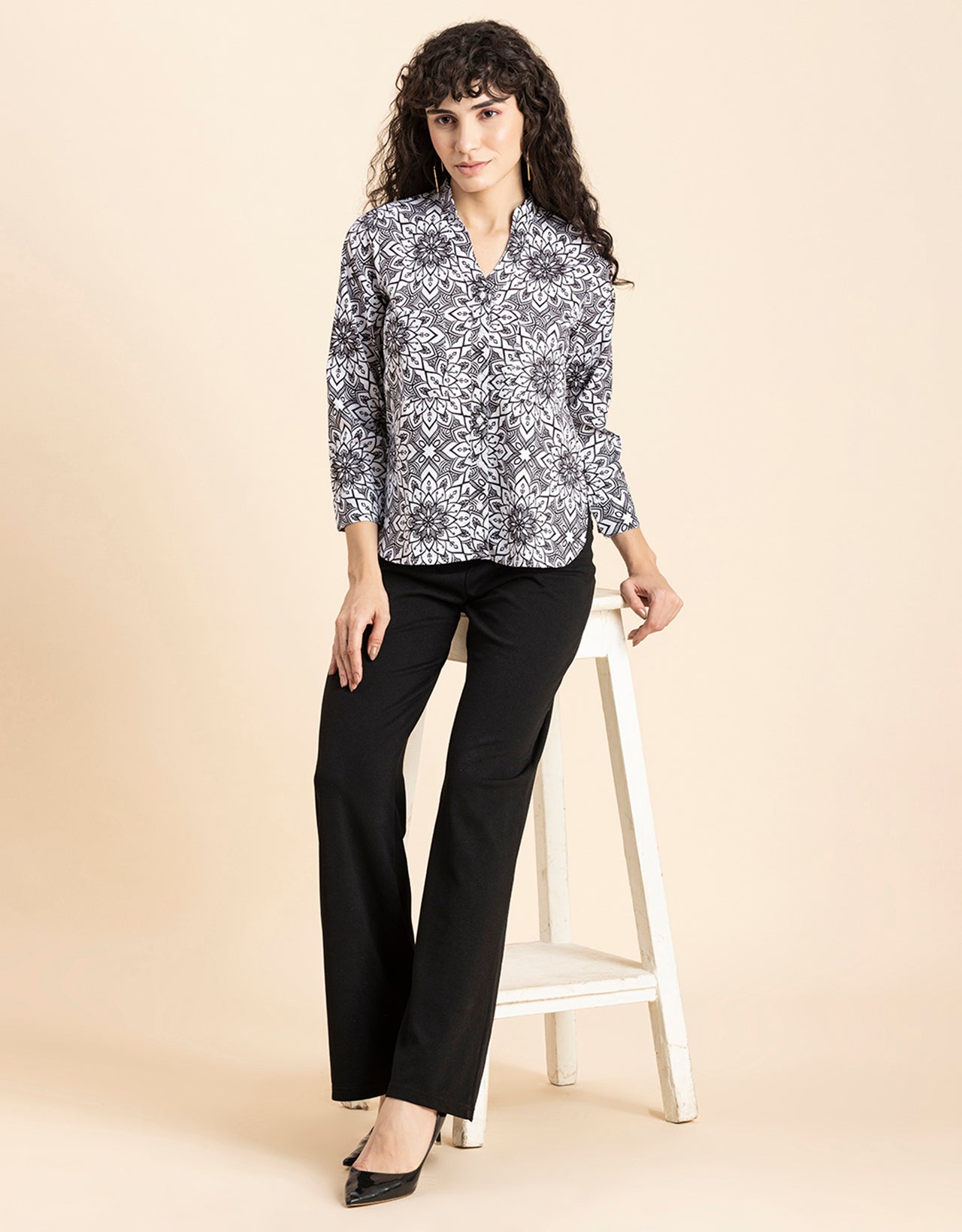 Printed Long Shirt, Button Down