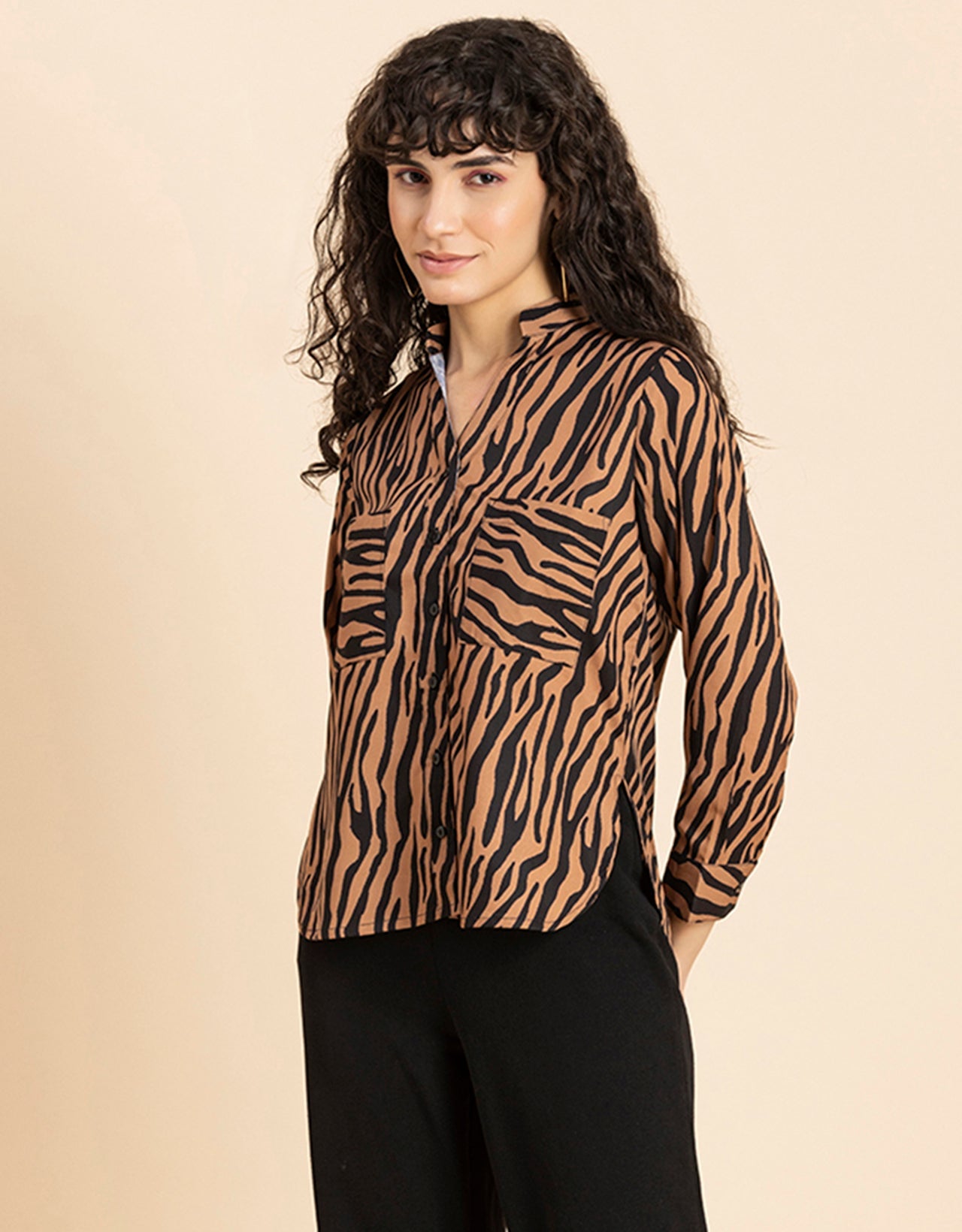 Printed Long Shirt, Button Down