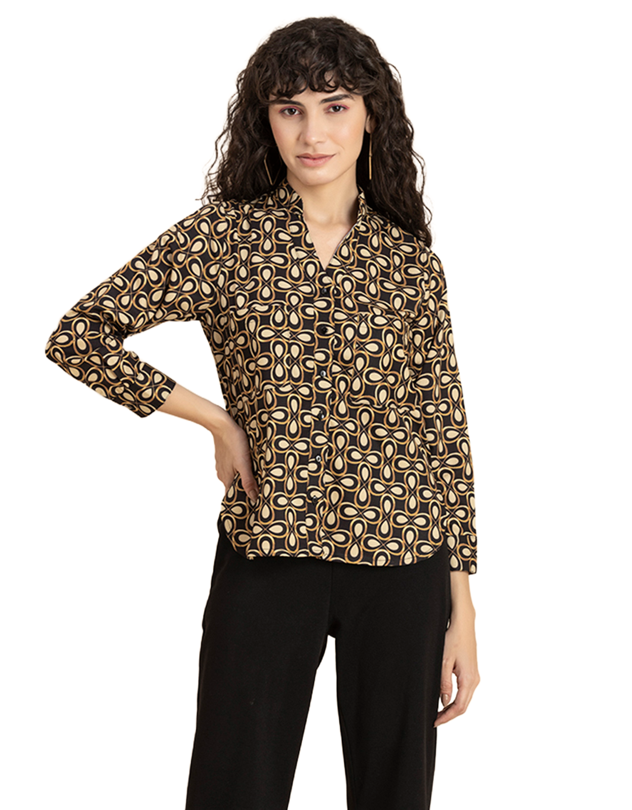 Printed Long Shirt, Button Down
