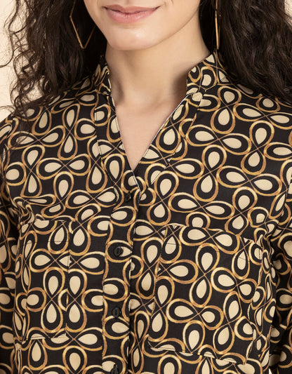 Printed Long Shirt, Button Down