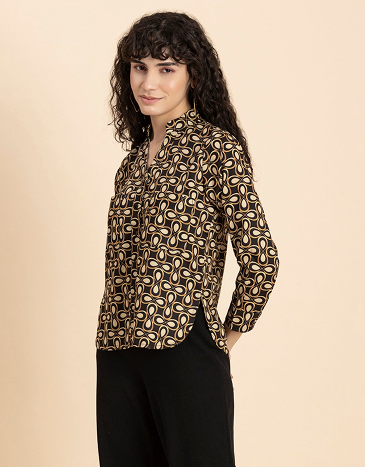 Printed Long Shirt, Button Down