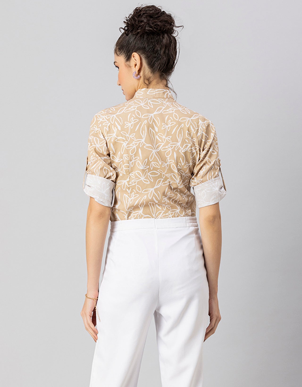 Printed Cotton Shirt, Mandarin Collar