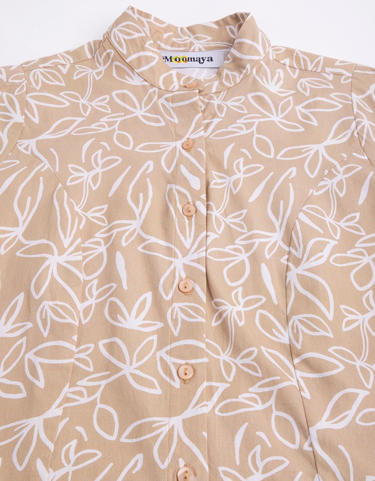 Printed Cotton Shirt, Mandarin Collar