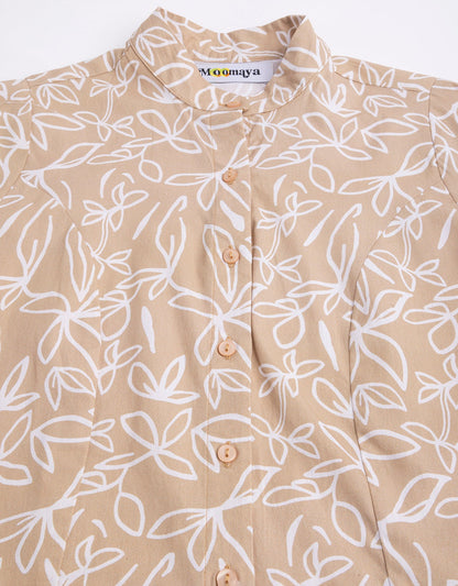 Printed Cotton Shirt, Mandarin Collar