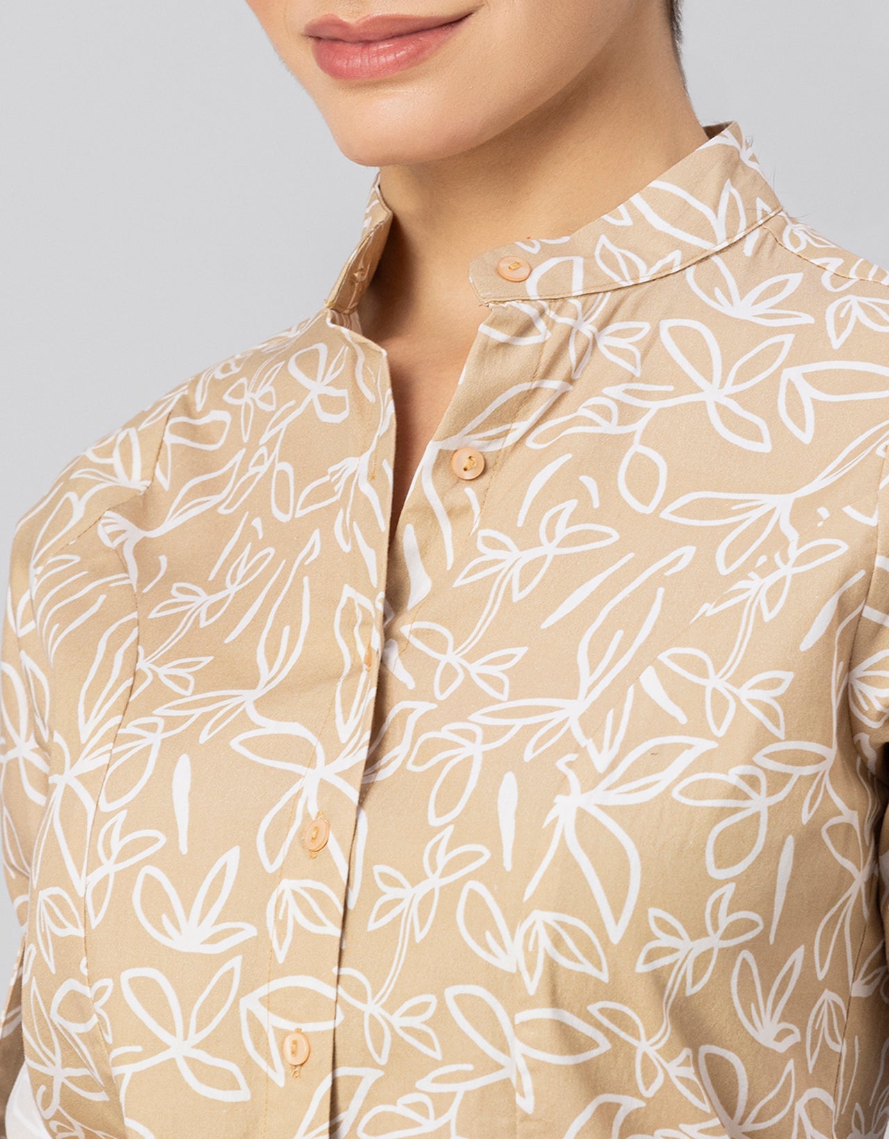 Printed Cotton Shirt, Mandarin Collar