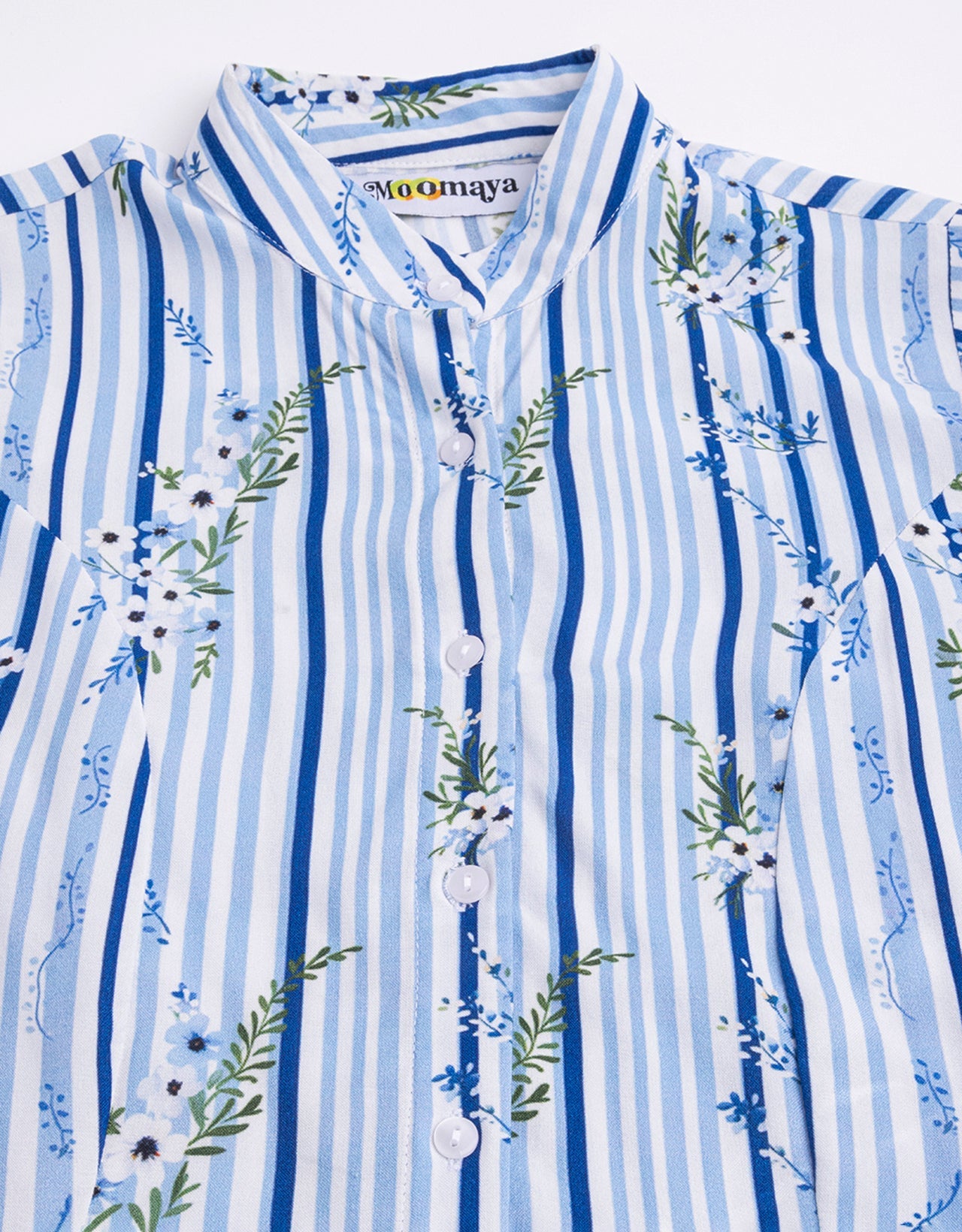 Printed Cotton Shirt, Mandarin Collar