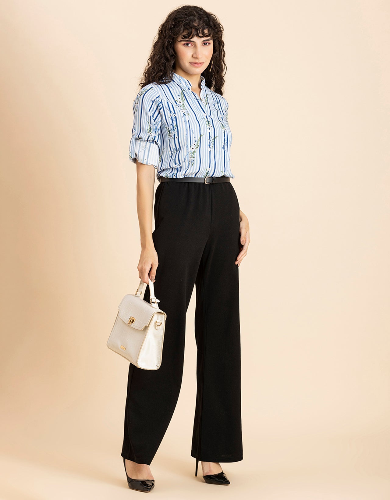Printed Cotton Shirt, Mandarin Collar