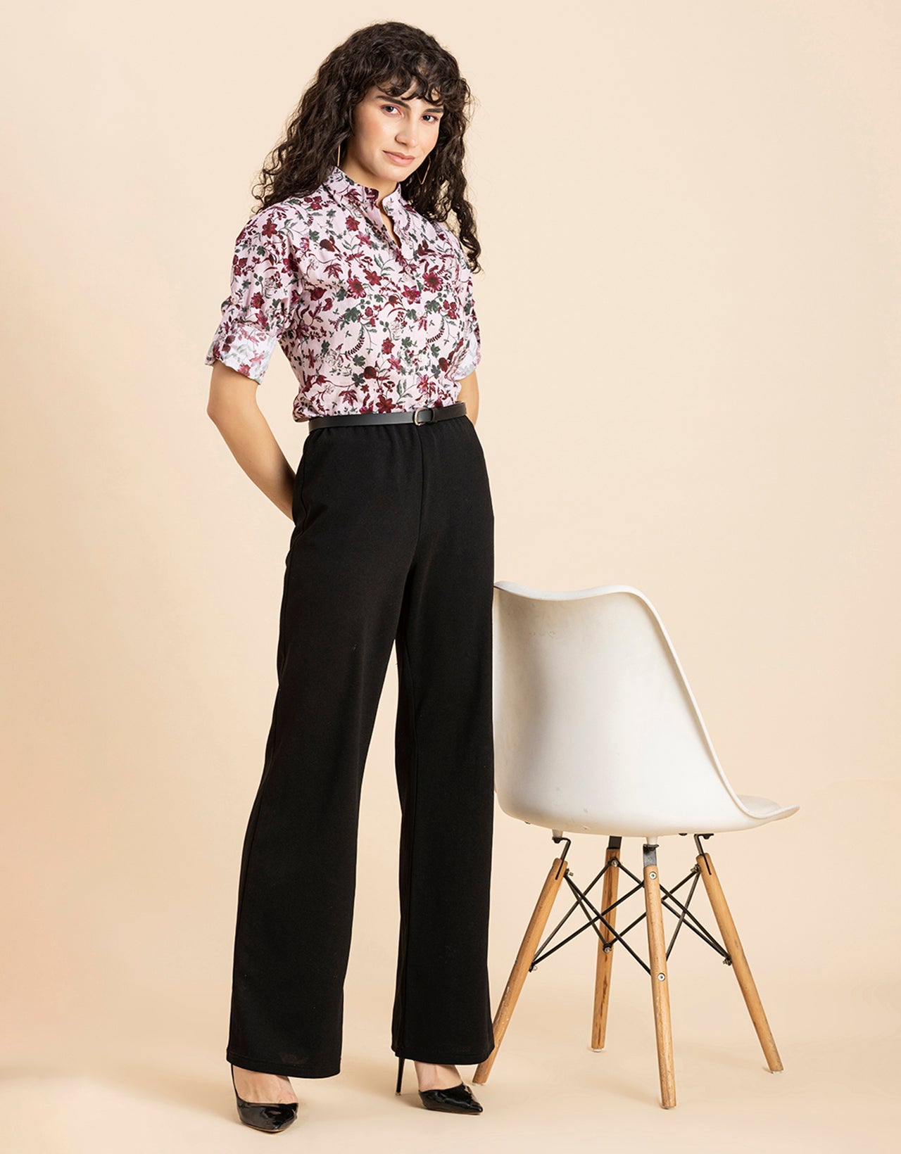 Printed Cotton Shirt, Mandarin Collar
