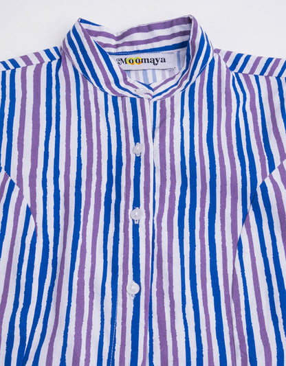 Printed Cotton Shirt, Mandarin Collar