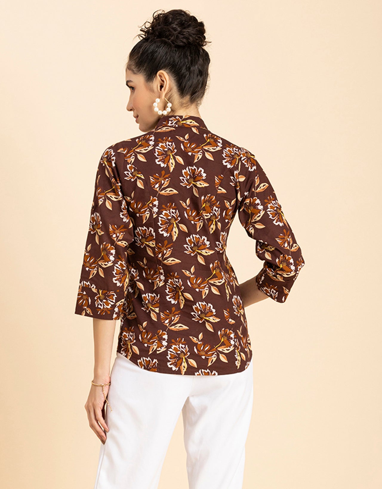 Printed Cotton Shirt, Mandarin Collar