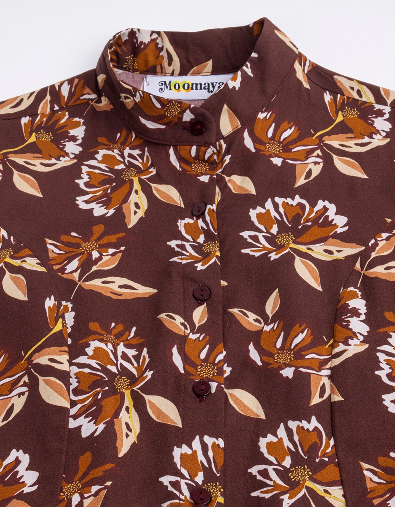 Printed Cotton Shirt, Mandarin Collar